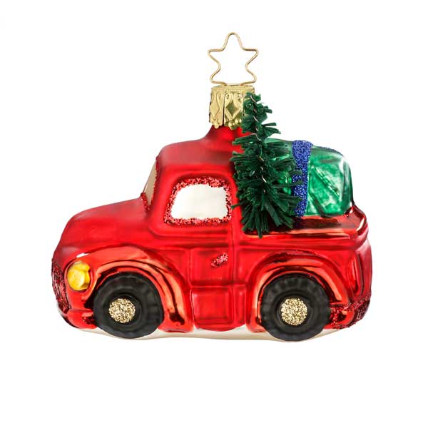 Christmas Pick-Up Truck Glass Ornament