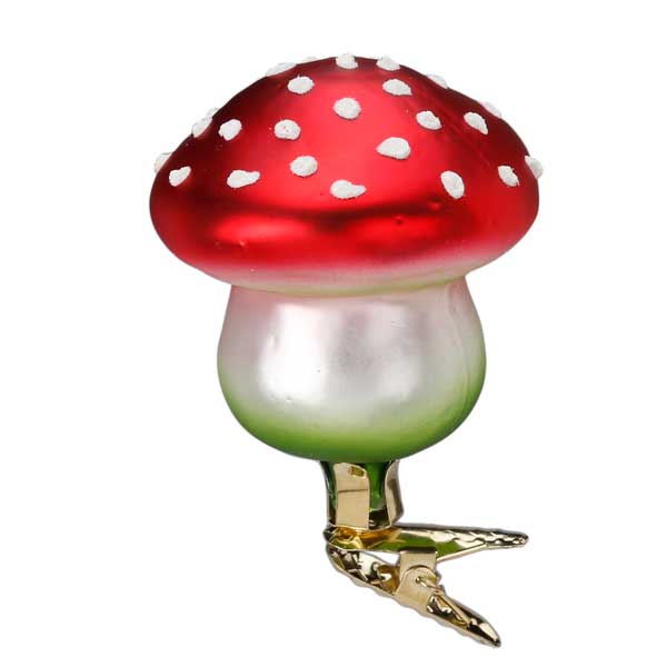 Spotted Mushroom Lucky Charm Glass Ornament with Clip