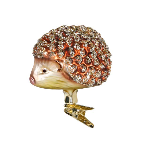 Hedgehog Glass Ornament with Clip
