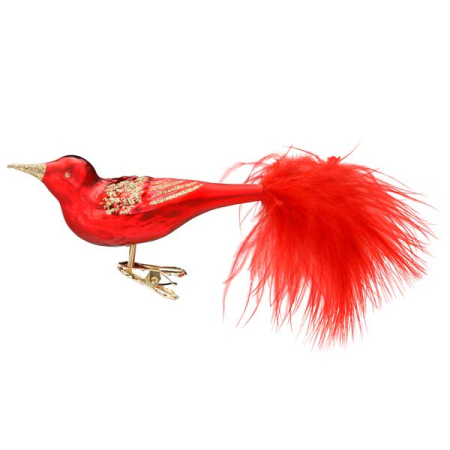 Red Bird Glass Ornament with Clip