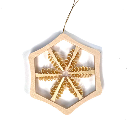 Hexagonal Ornament with Six Shaved Wood Trees