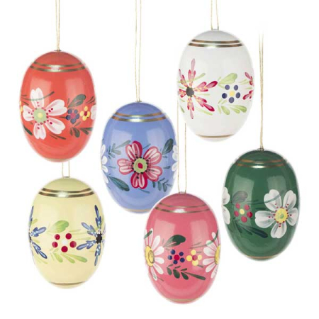 Large Painted Wooden Easter Eggs Ornaments (Set of 6)