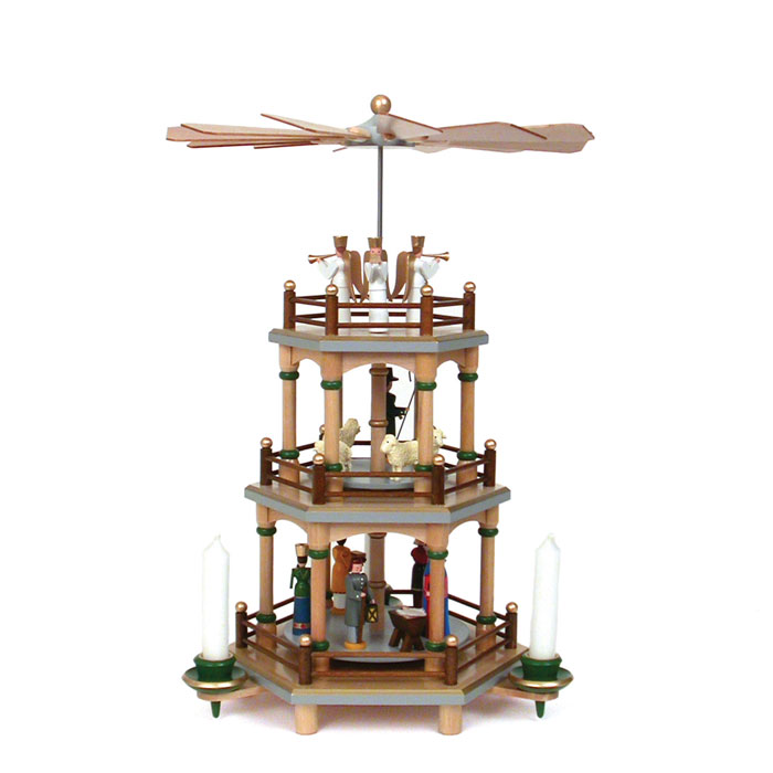 Christmas Pyramid Wooden German Style 4 Tier Rotating Scene Decoration Candle 