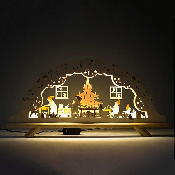 Santa's Workshop Schwibbogen with Electric Lights